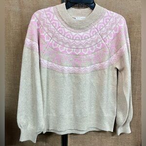 Crown & Ivy Fair Isle & Bows Pink and Cream Crew Neck Sweater NWT SzM